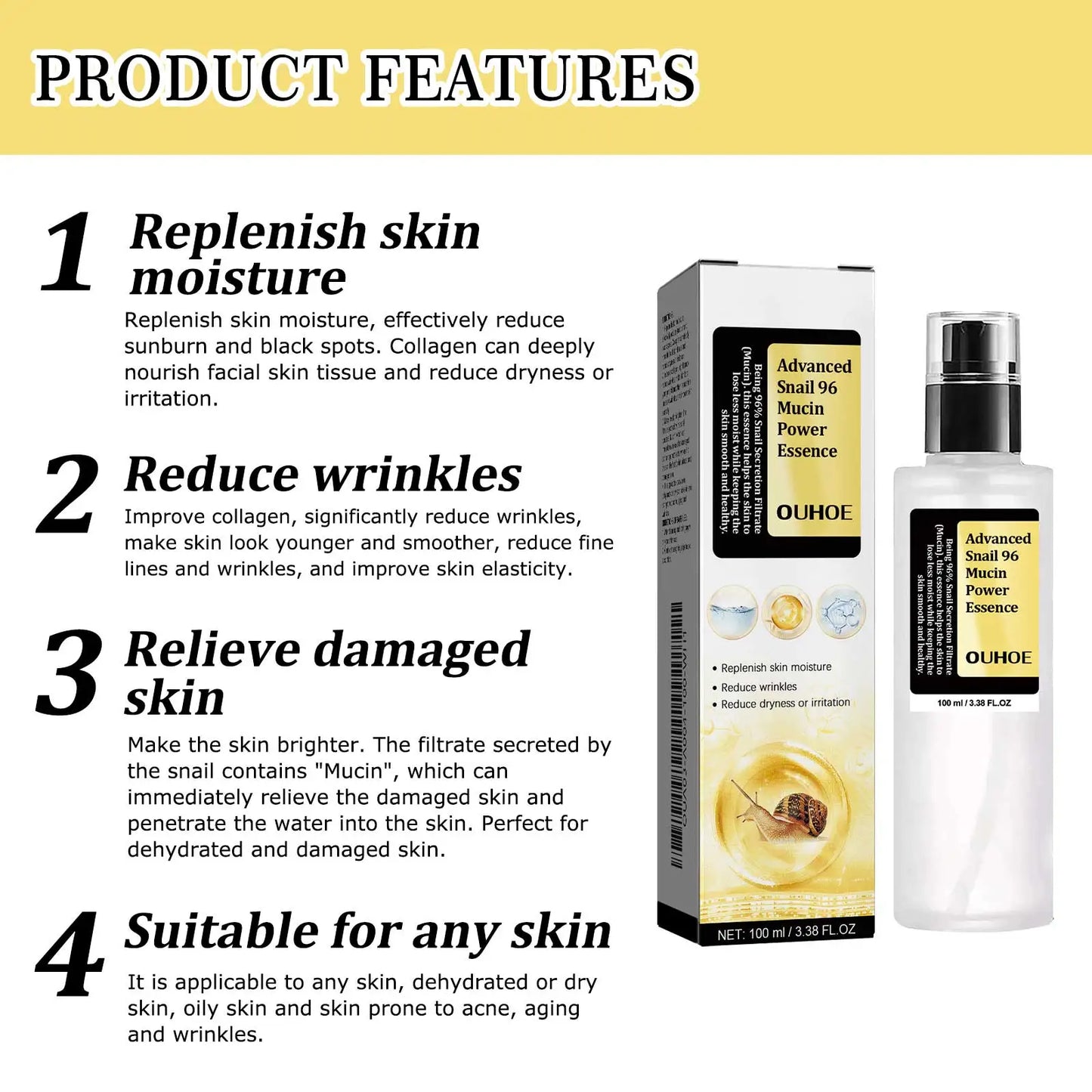 Snail Mucin Repair Essence Toner For Brightening Skin Care