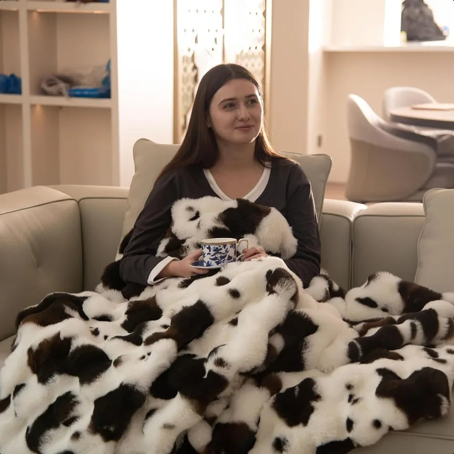 Cow Print Faux Fur Throw Blanket For Sofa Living Room