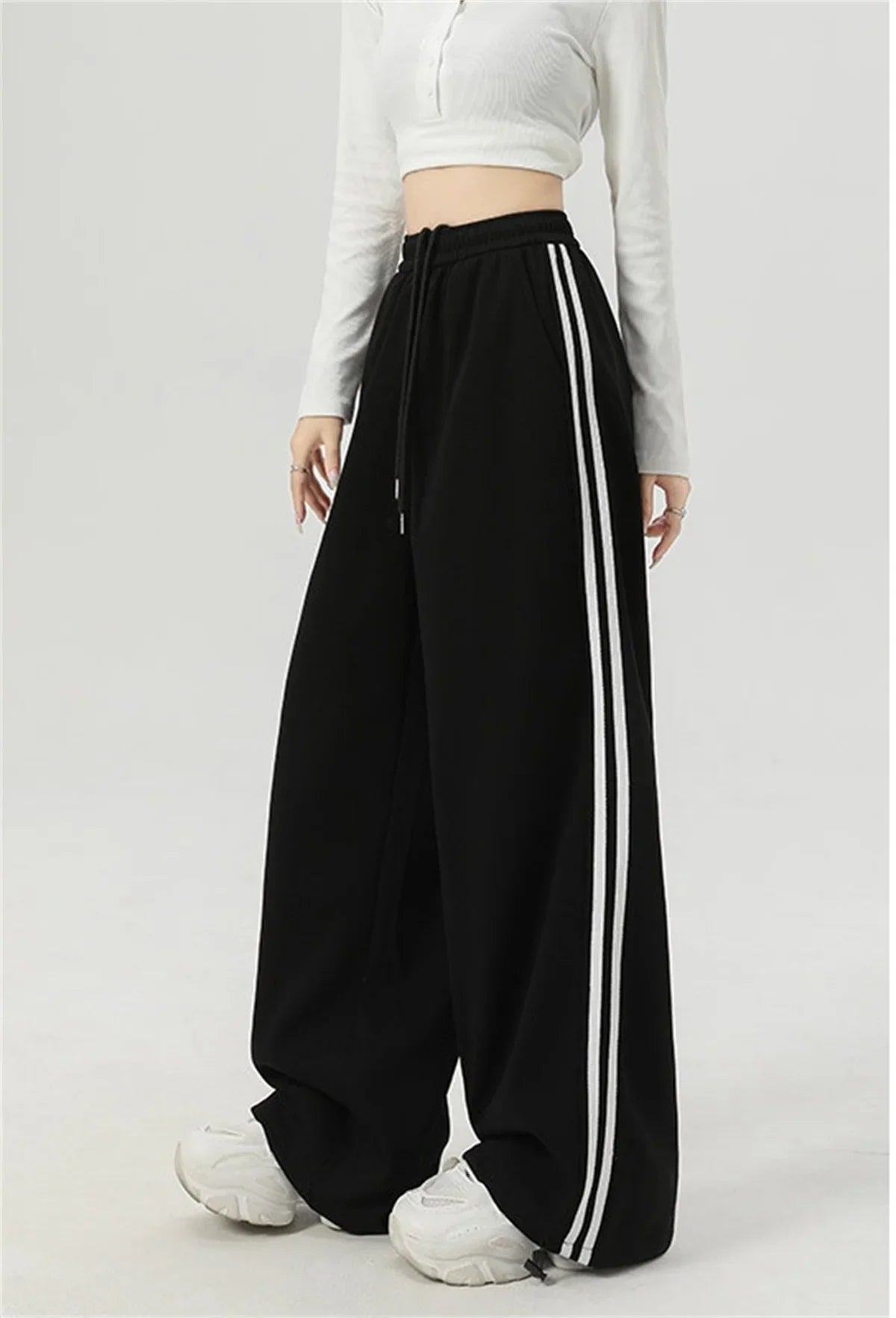CN Guangdong Women Stripe Chic Straight Pant High Waist Color Block