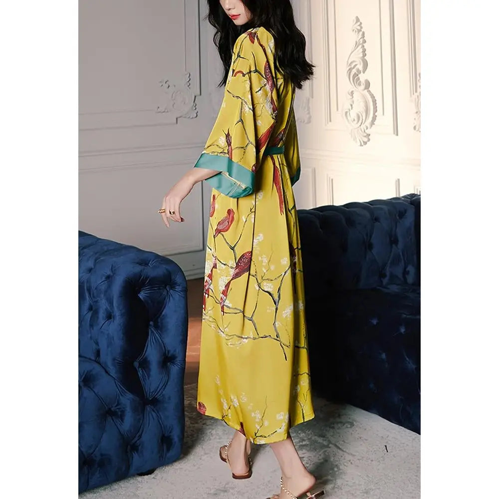 Craft of Weaving Floral Kimono Robe for Women Satin Silk