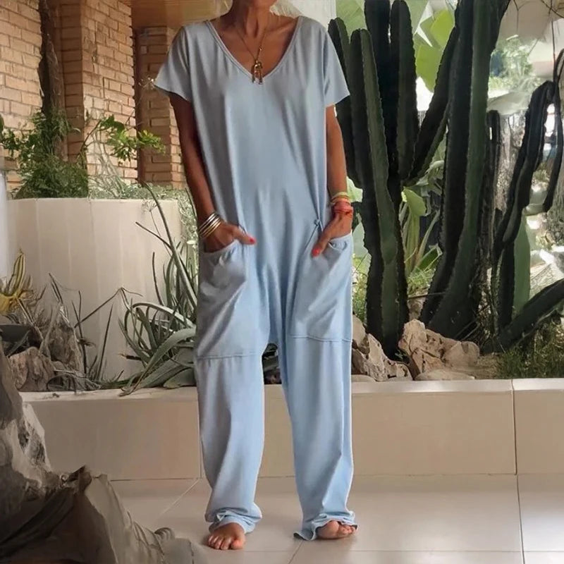 Women's Baggy Pocket Romper Casual Jumpsuit Polyester Knit
