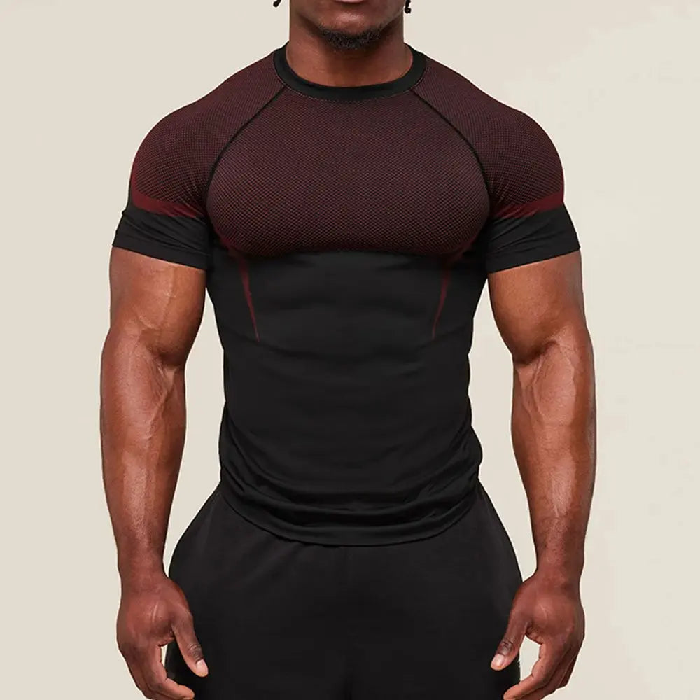 Mens Fitness Training Suit Elastic Round Neck Gym Wear Print