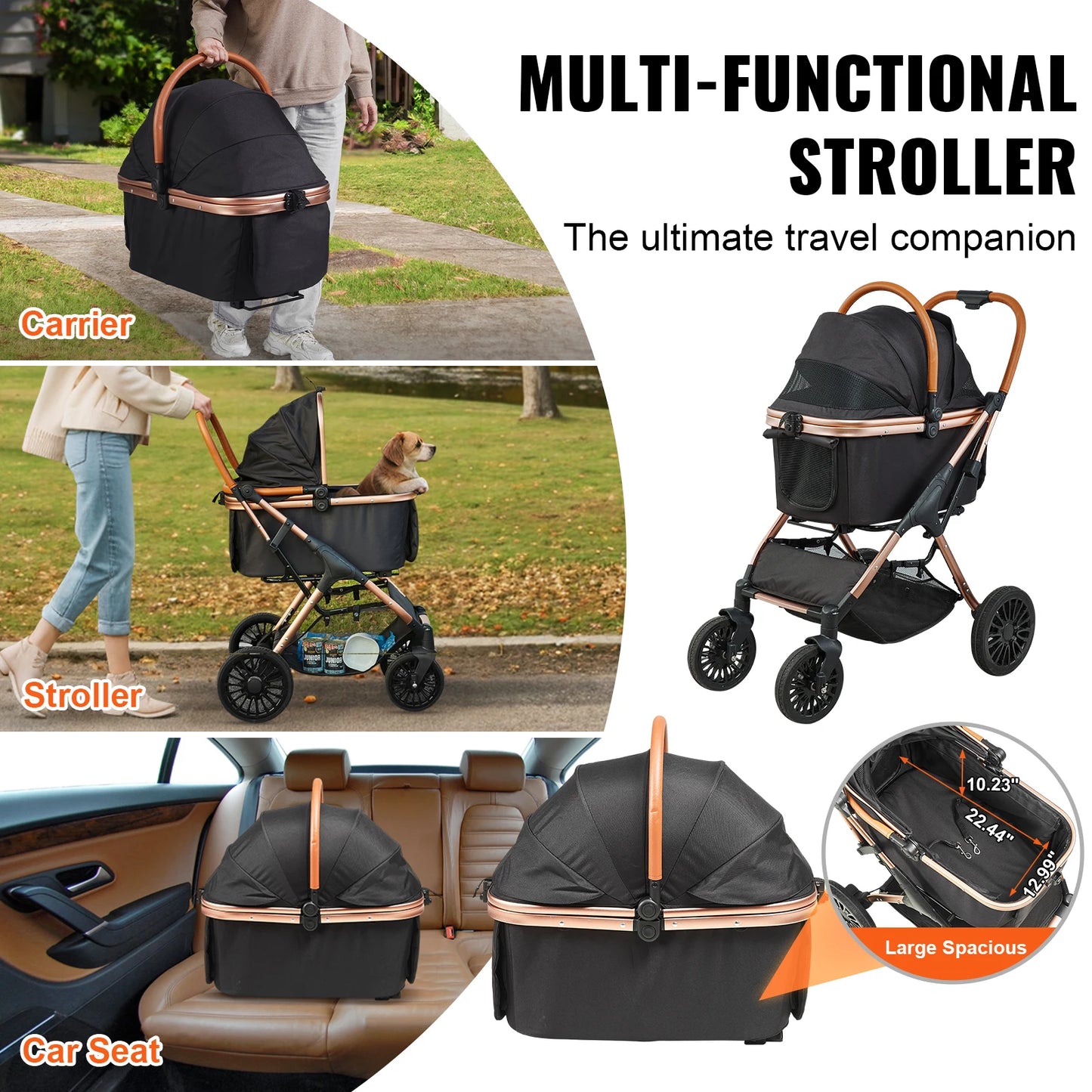 SucceBuy Foldable Pet Stroller With Brakes For Small To Medium Dogs Lightweight Aluminum Frame