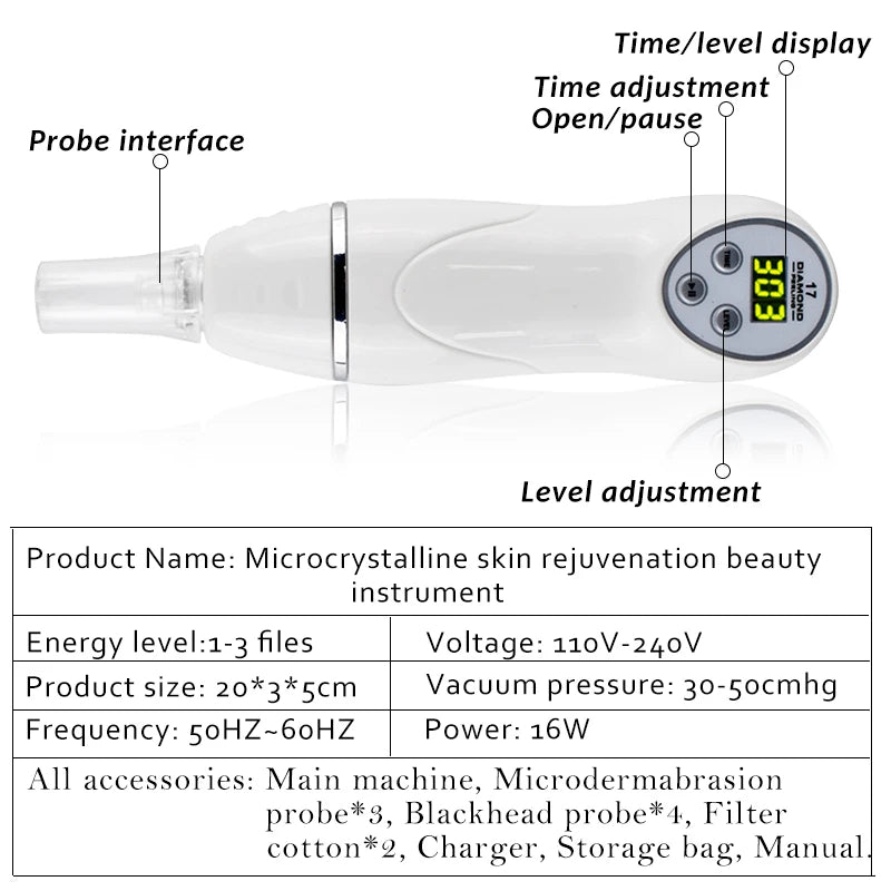 Diamond Dermabrasion Blackhead Removal Machine Vacuum Face Suction Skin Clean Facial Massage Peeling Acne Pore Beauty Device