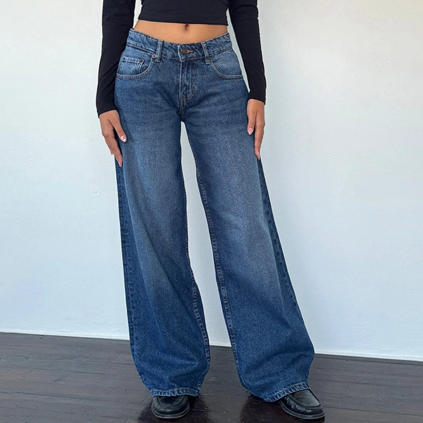 Women Baggy Denim Jeans With Pockets Streetwear Style