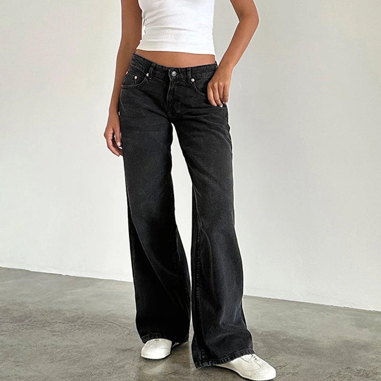 Women Baggy Denim Jeans With Pockets Streetwear Style