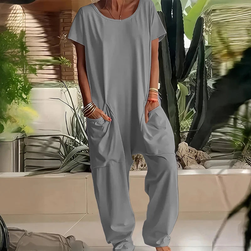Women's Baggy Pocket Romper Casual Jumpsuit Polyester Knit