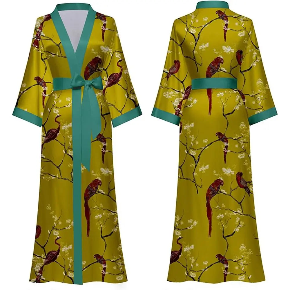 Craft of Weaving Floral Kimono Robe for Women Satin Silk