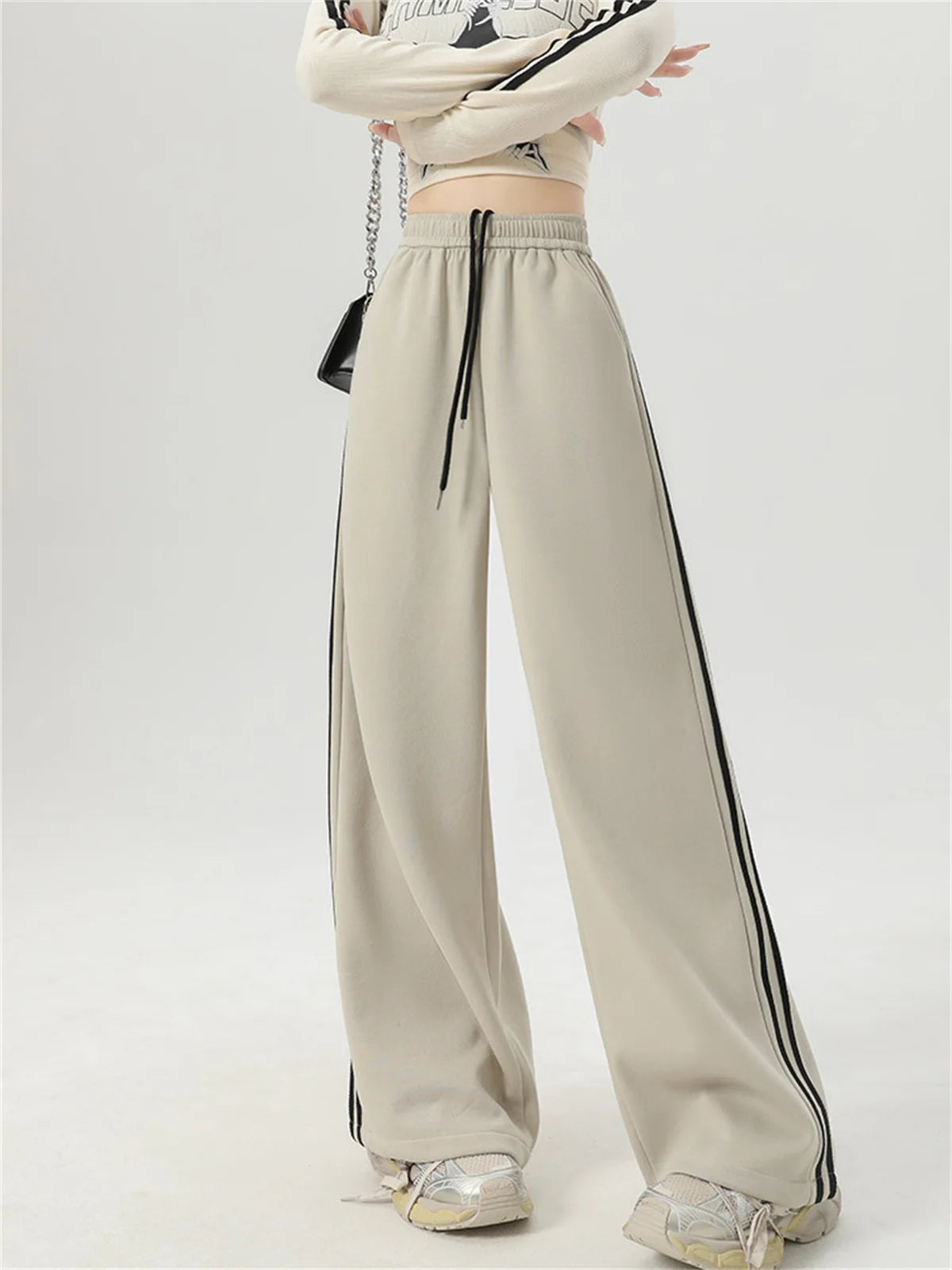 CN Guangdong Women Stripe Chic Straight Pant High Waist Color Block