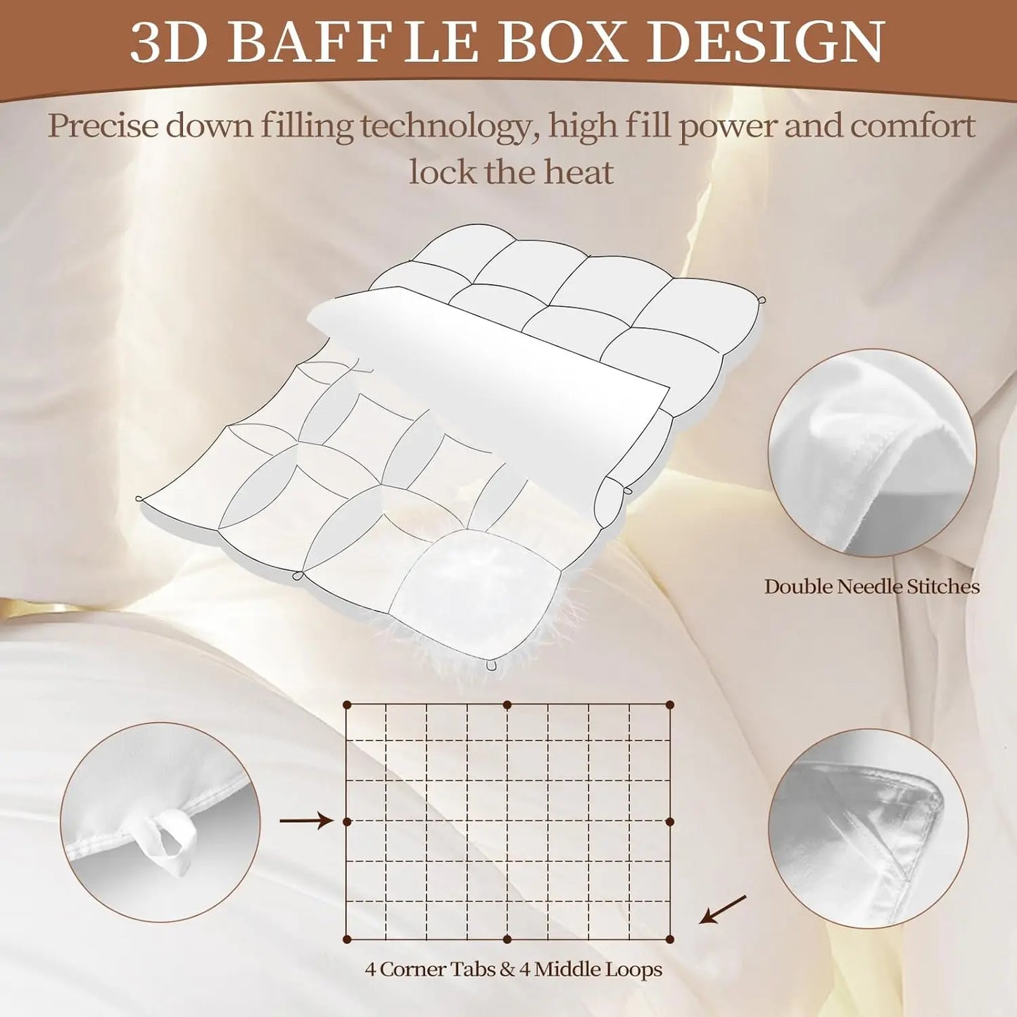 Goose Down Comforter King/Queen Size All Season White Fluffy Feather Duvet Insert with Tabs, High Fill Power Weight