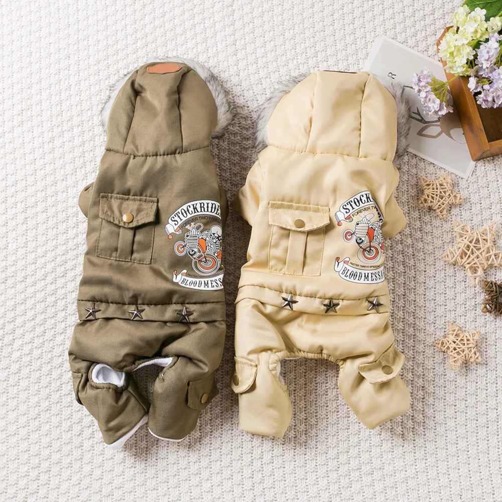 Hooded Winter Dog Coat Jumpsuit Windproof For Cold Weather Pet