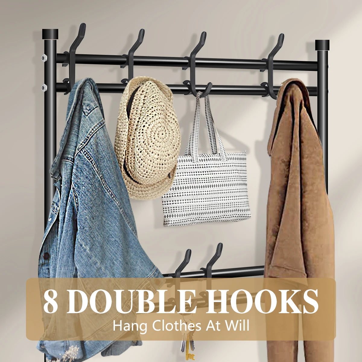 Metal Floor Coat Rack With Integrated Shoe And Hat Storage