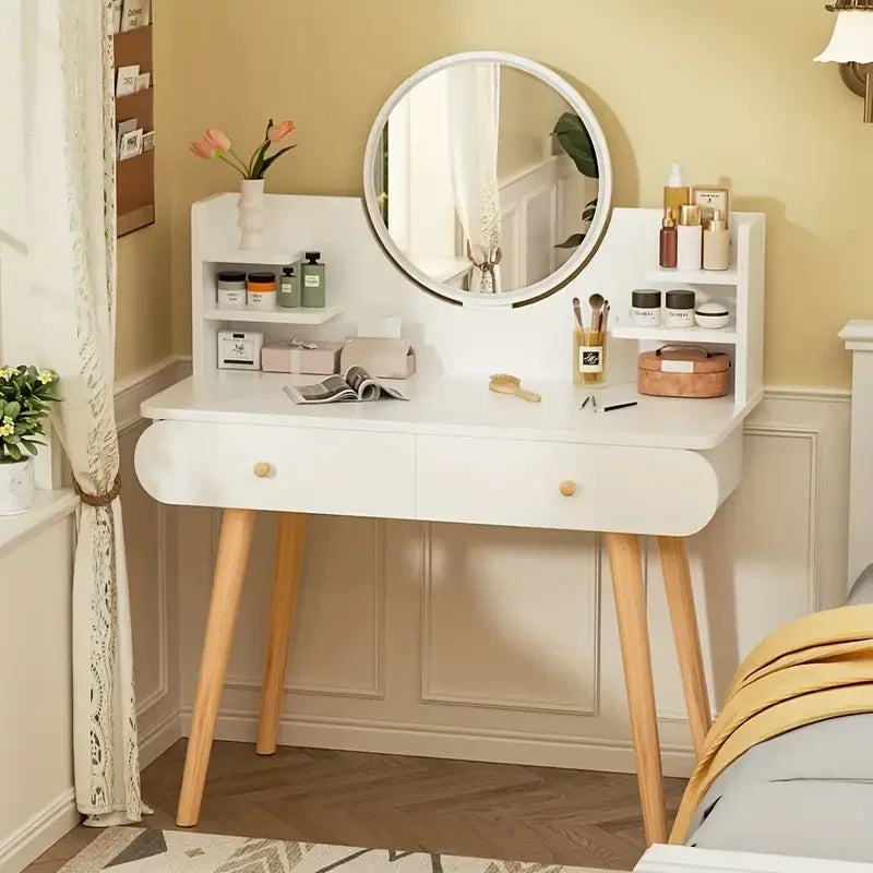 Vanity Desk Makeup Glass Tabletop Mirror LED Light w/ Power Outlet