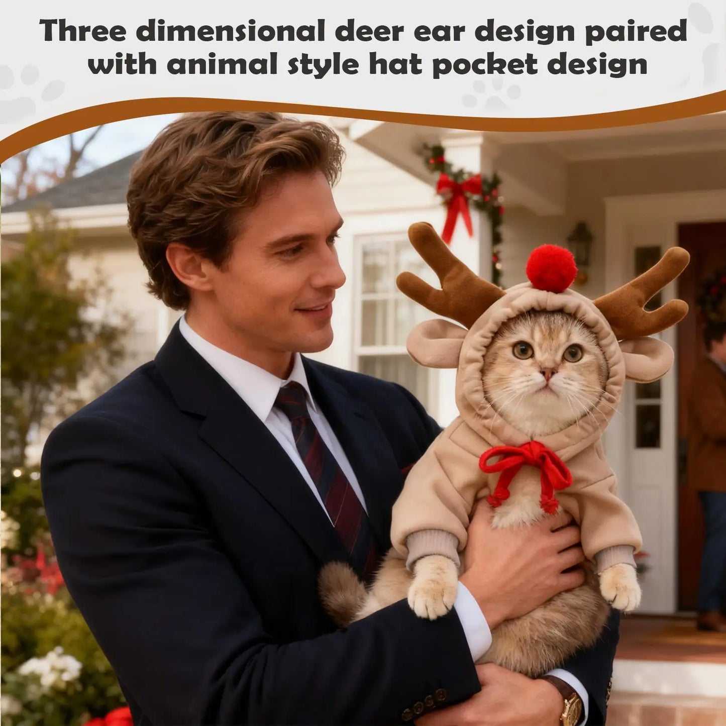 High-concerned Deer Costume For Dogs Festive 3D Reindeer Ears
