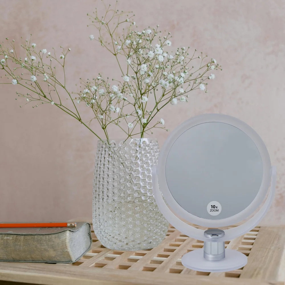 Dual Sided 10X Magnifying Freestanding Vanity Mirror Rubberized Desktop Makeup Mirror Dressing Table and Office Desk