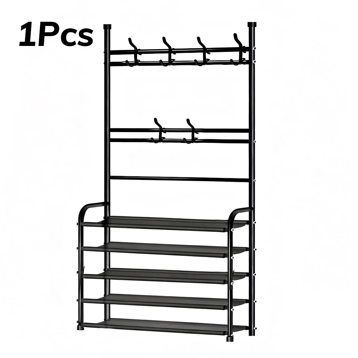 Metal Floor Coat Rack With Integrated Shoe And Hat Storage
