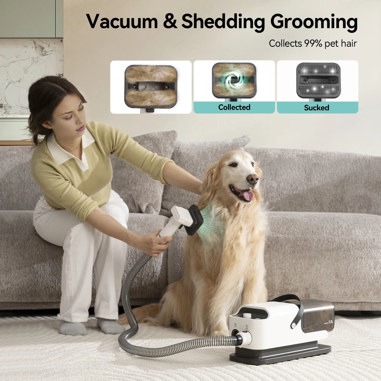 Amicura P1 Pet Grooming Vacuum And Hair Dryer With 5 Tools Dog Clipper