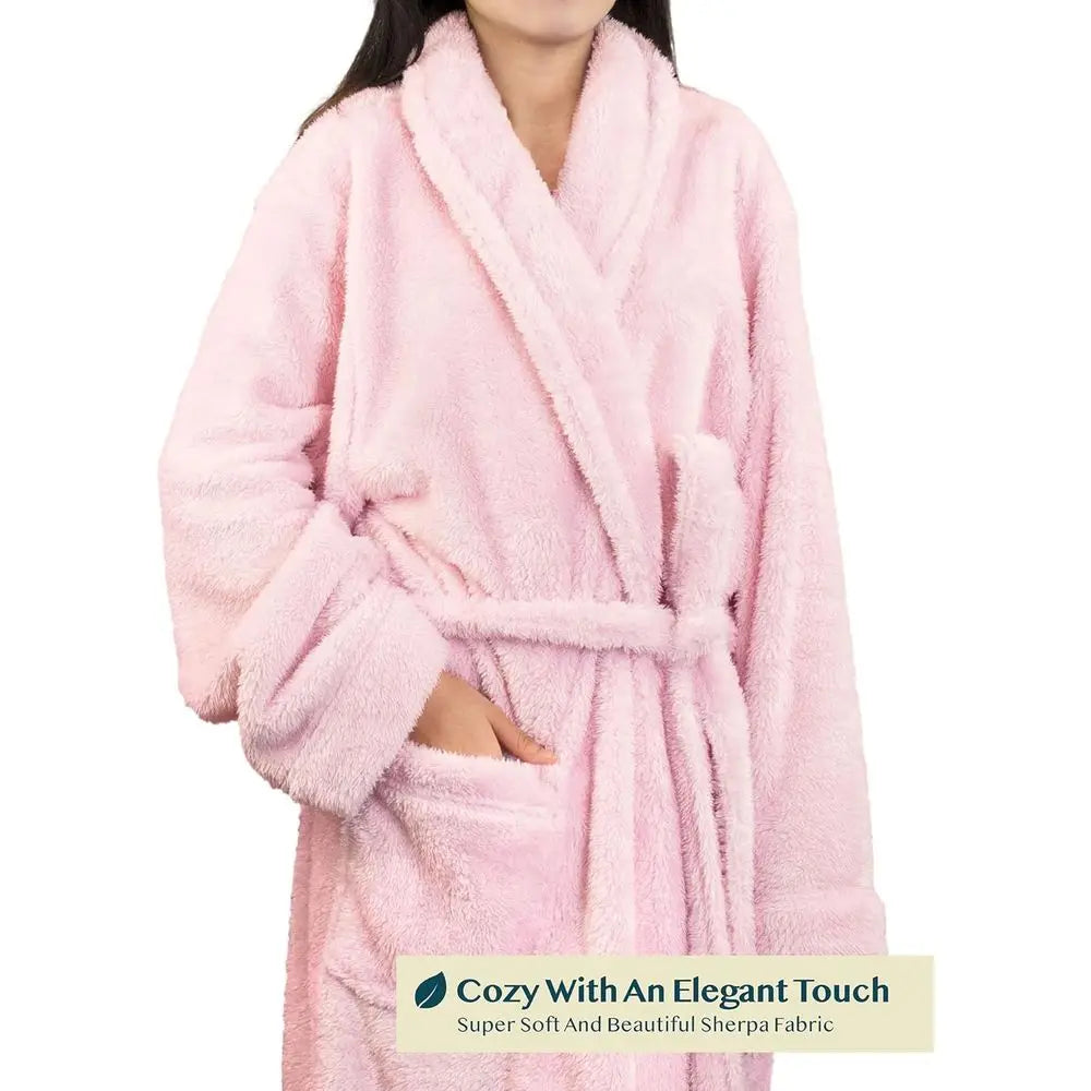 Craft of Weaving Plush Womens Fleece Sherpa Bathrobe for Comfort