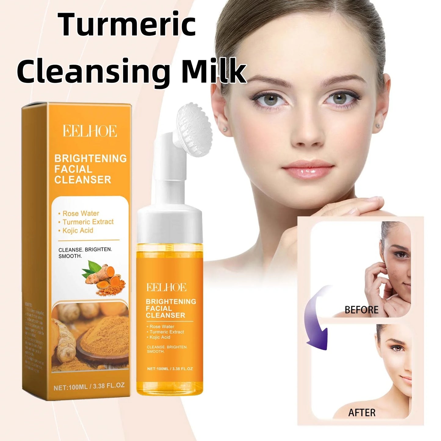 Turmeric Cleansing Milk Foam Facial Cleanser Brightens Skin