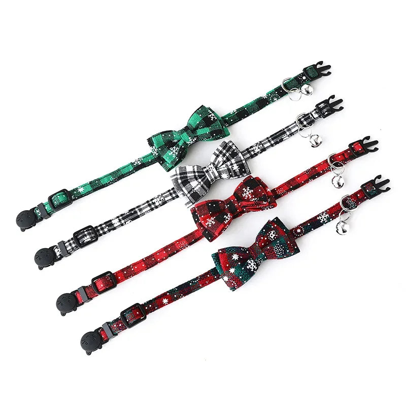Guangdong Bowknot Plaid Cat And Dog Collar With Bell For Pets