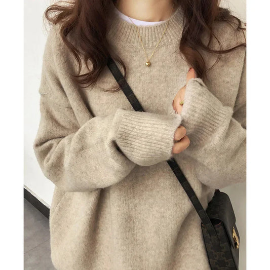 Sichuan Womens Loose Fit Vintage Solid Knit Top Sweater
