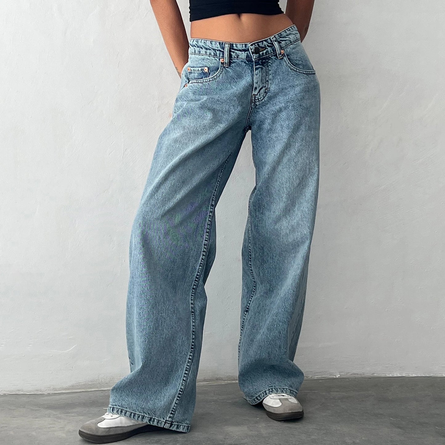 Women Baggy Denim Jeans With Pockets Streetwear Style