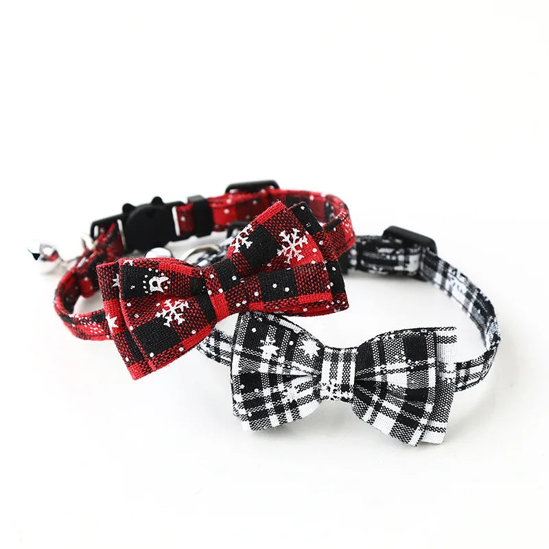 Guangdong Bowknot Plaid Cat And Dog Collar With Bell For Pets