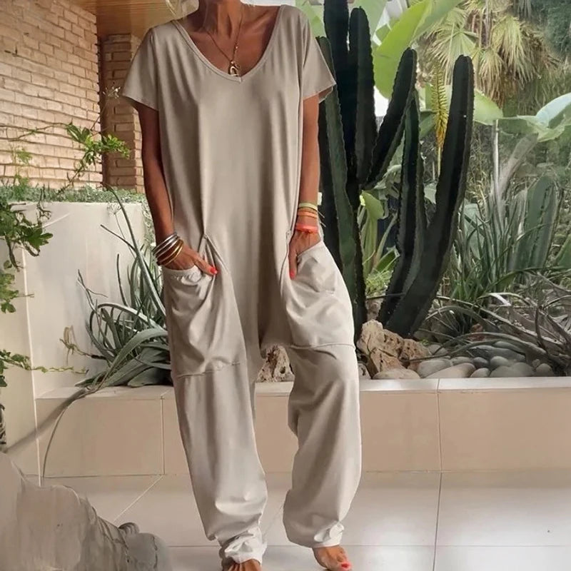 Women's Baggy Pocket Romper Casual Jumpsuit Polyester Knit