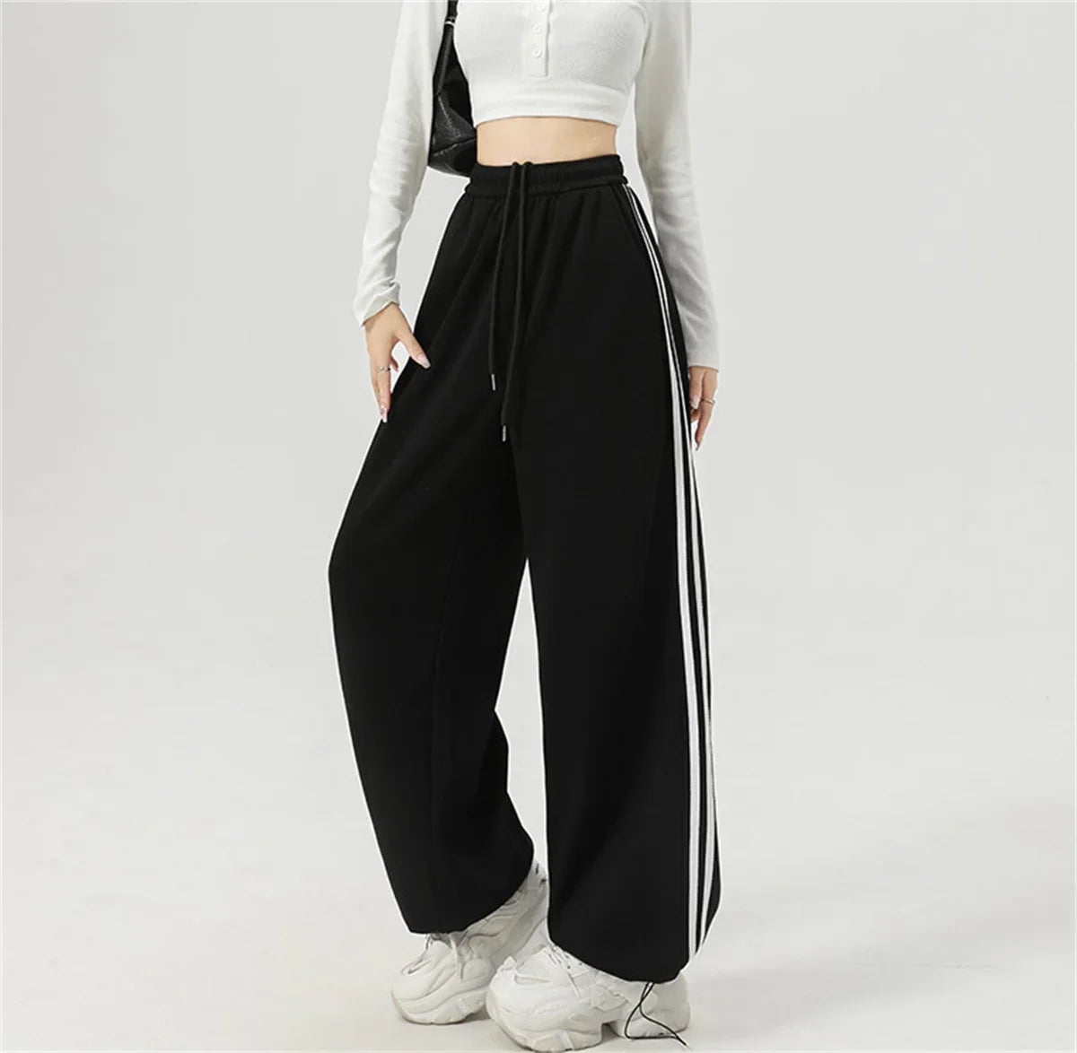 CN Guangdong Women Stripe Chic Straight Pant High Waist Color Block