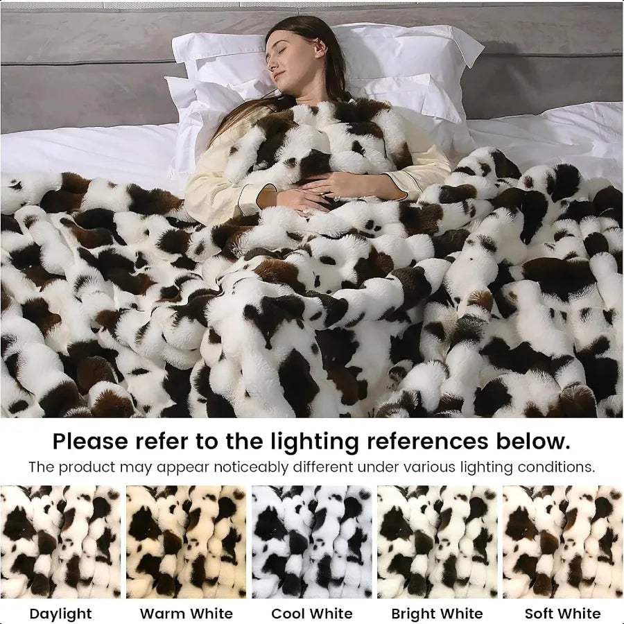 Cow Print Faux Fur Throw Blanket For Sofa Living Room
