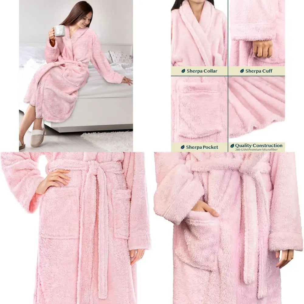 Craft of Weaving Plush Womens Fleece Sherpa Bathrobe for Comfort