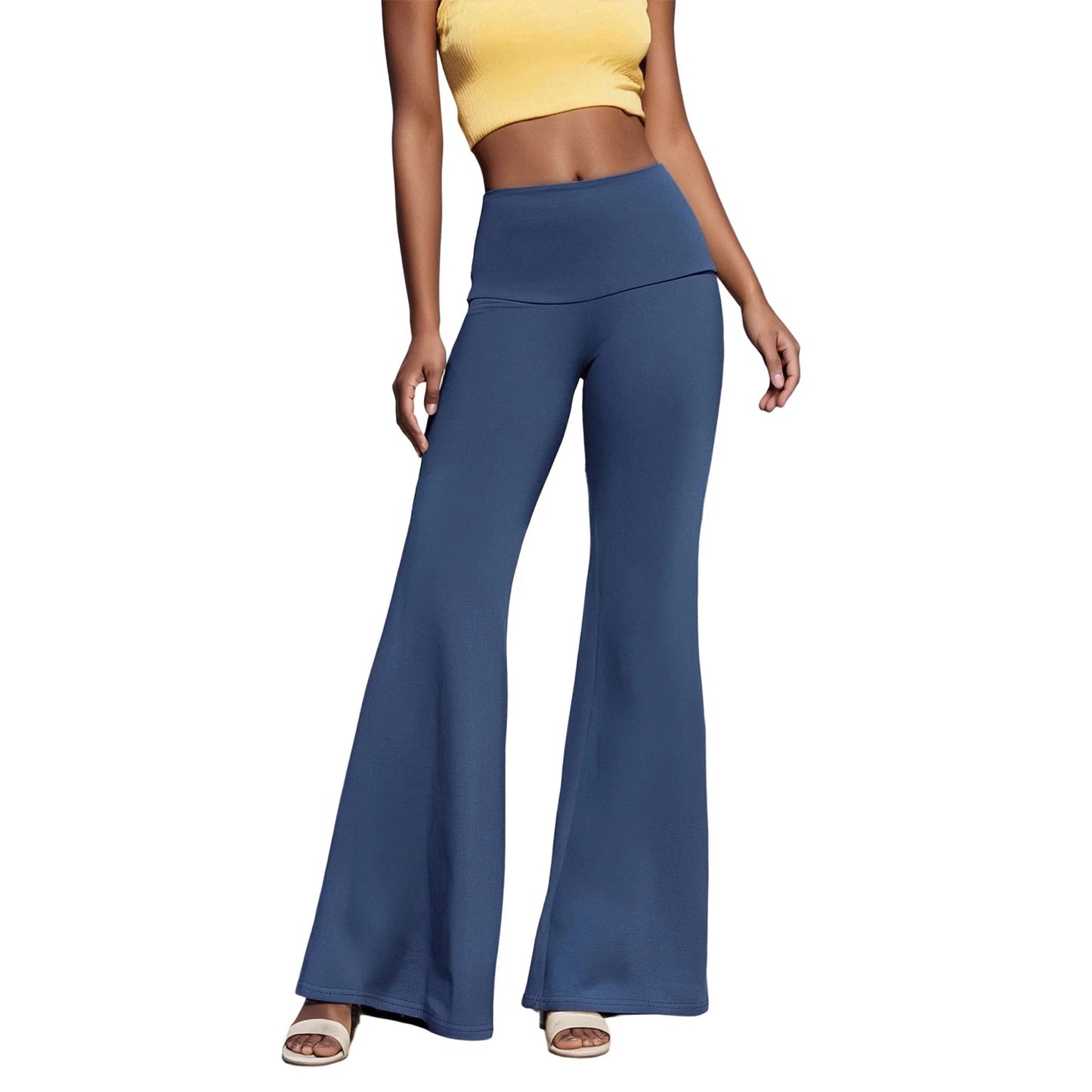 Casual Wide Leg Lounge Pants For Women Fold Over Design
