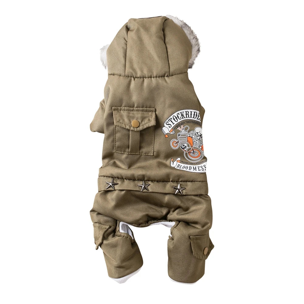 Hooded Winter Dog Coat Jumpsuit Windproof For Cold Weather Pet