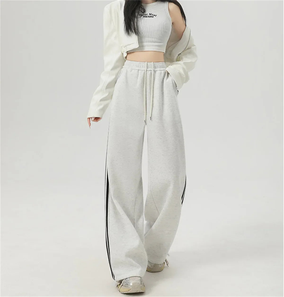 CN Guangdong Women Stripe Chic Straight Pant High Waist Color Block