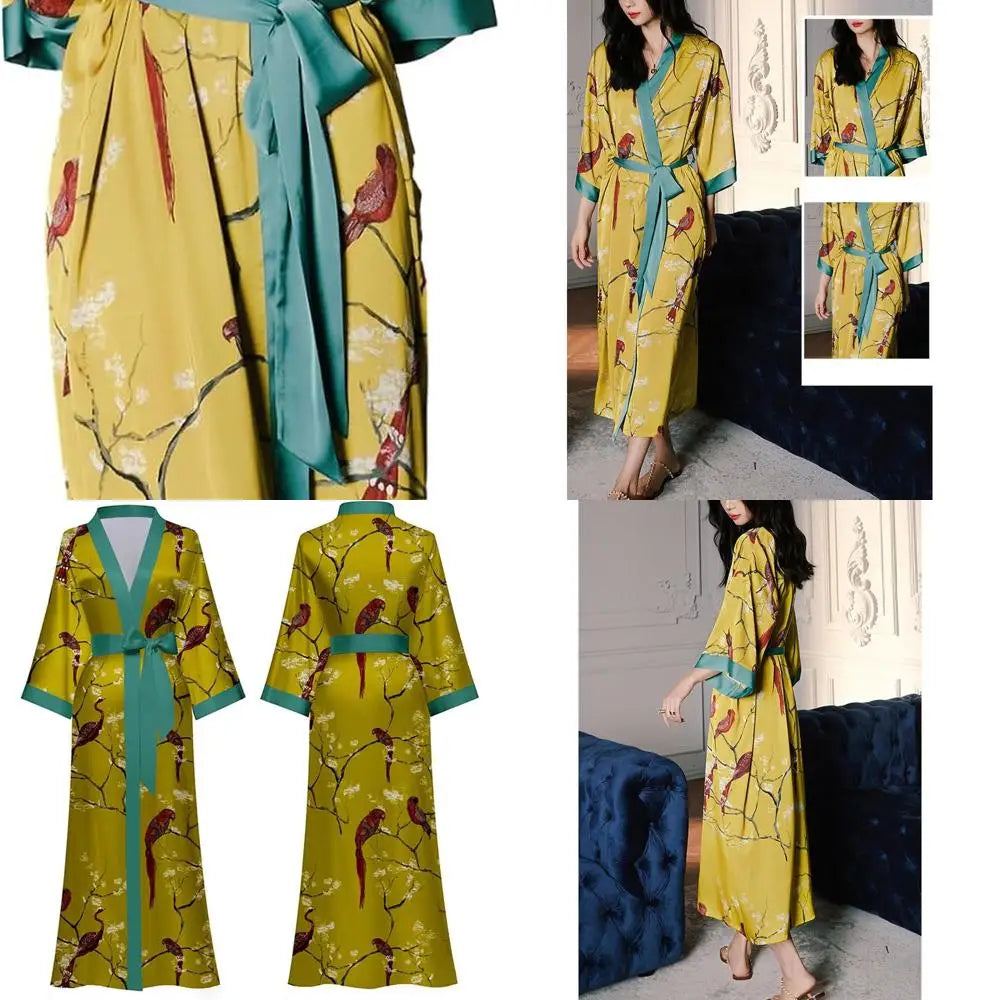 Craft of Weaving Floral Kimono Robe for Women Satin Silk