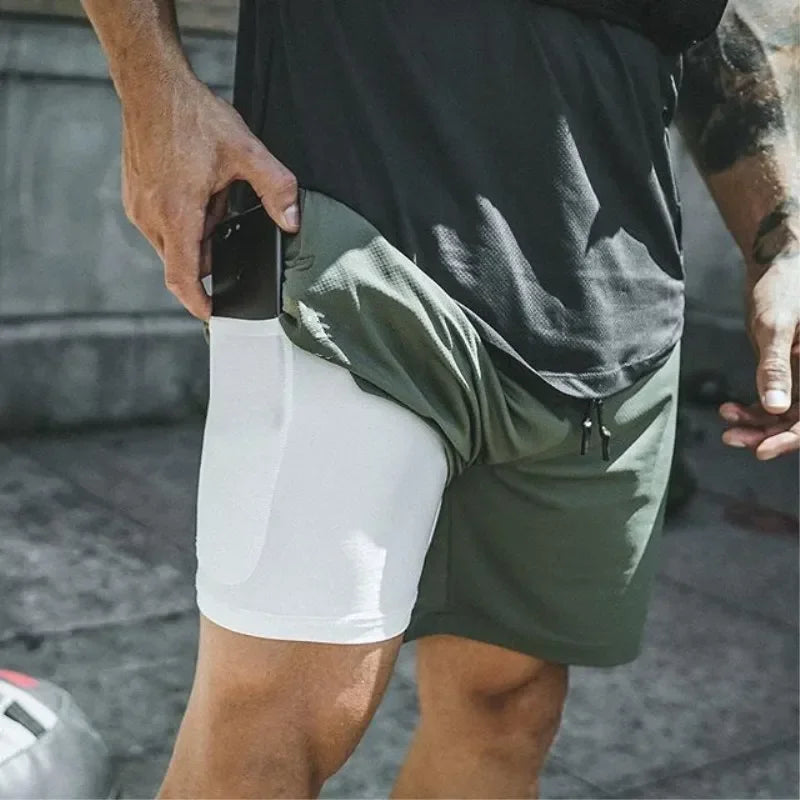 Men Fitness Shorts 2 In 1 Quick Dry For Gym