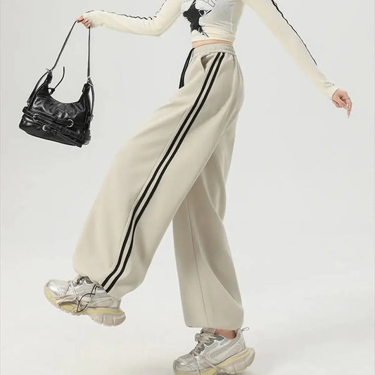 CN Guangdong Women Stripe Chic Straight Pant High Waist Color Block