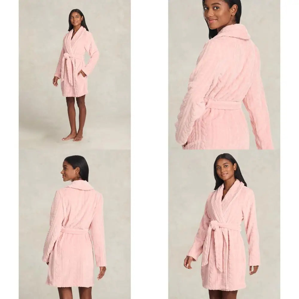 Craft of Weaving Plush Robe With Pockets Waist Tie