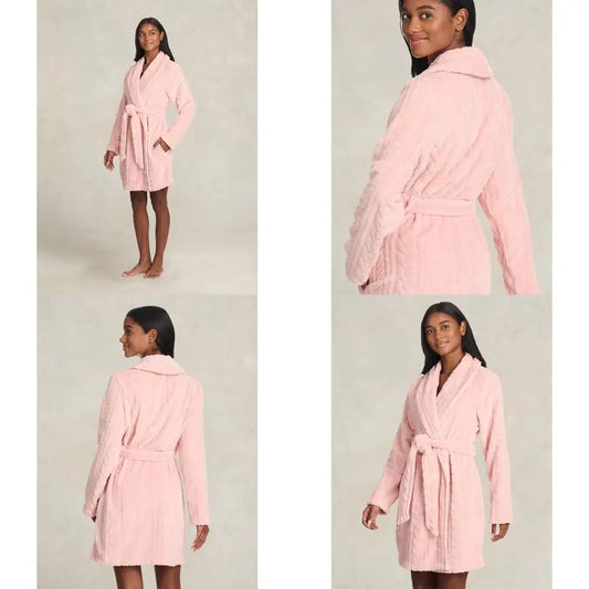Craft of Weaving Plush Robe With Pockets Waist Tie