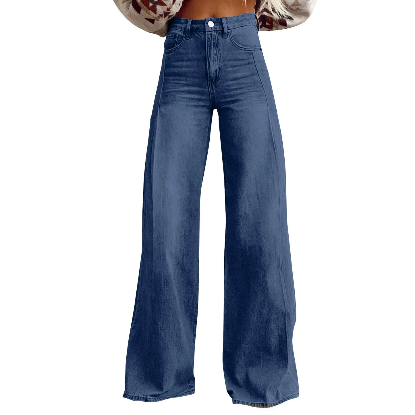 Vintage Women's Irregular High Waist Wide Leg Baggy Denim Jeans