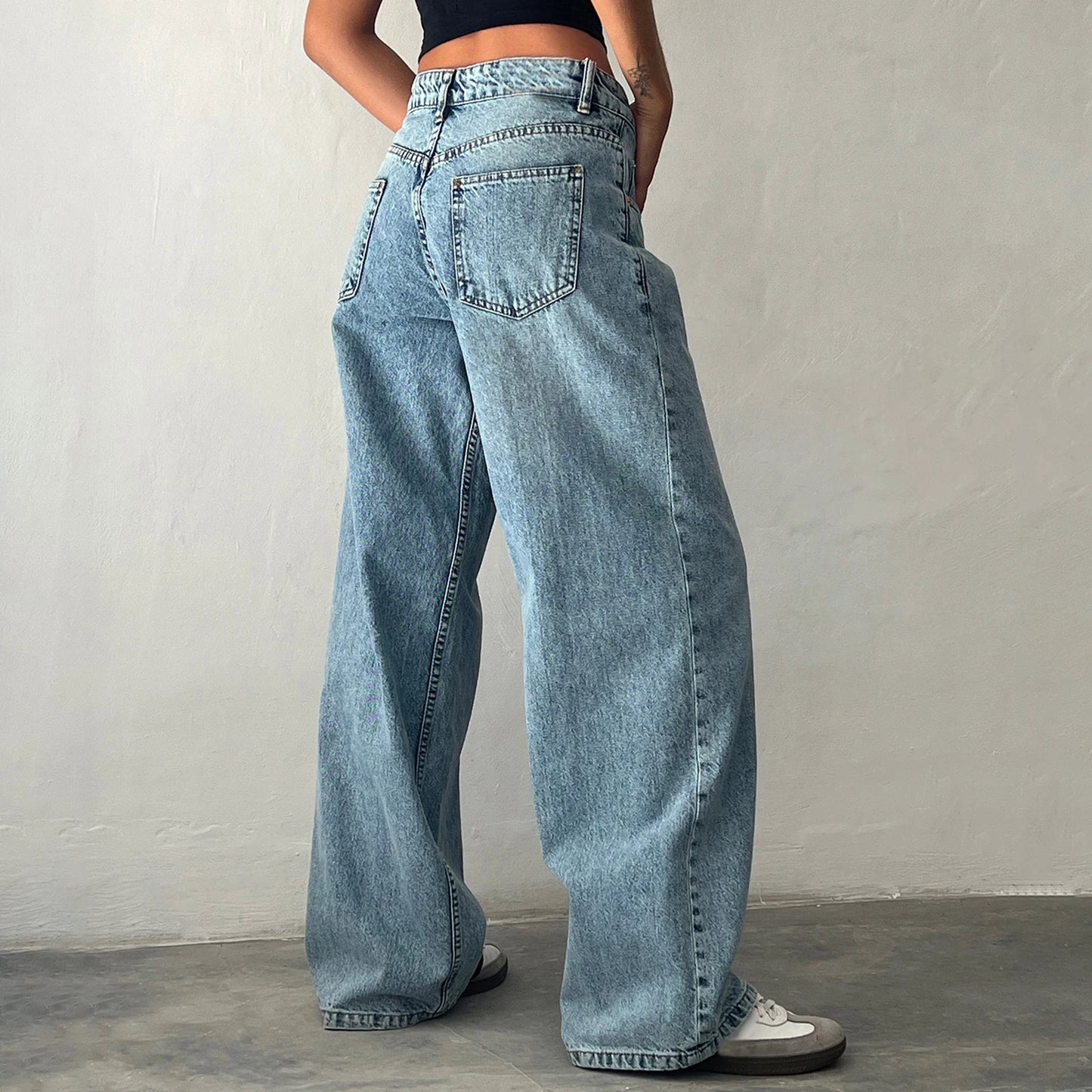 Women Baggy Denim Jeans With Pockets Streetwear Style