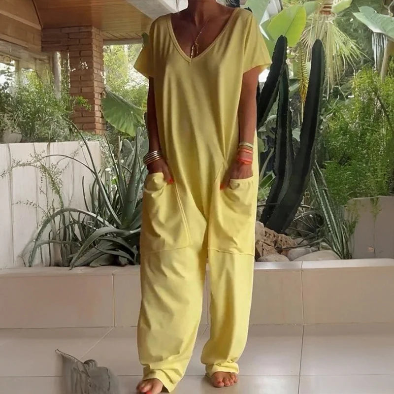 Women's Baggy Pocket Romper Casual Jumpsuit Polyester Knit