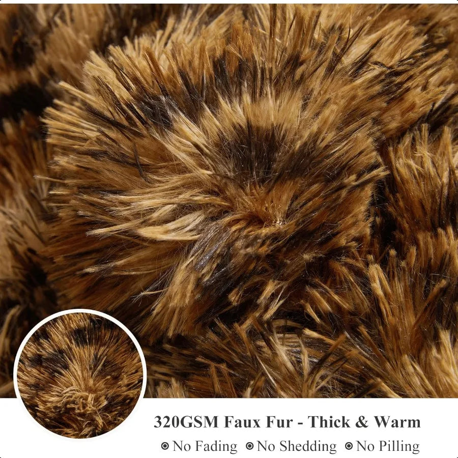 Luxury Faux Fur Leopard Print Throw Blanket Plush Decor