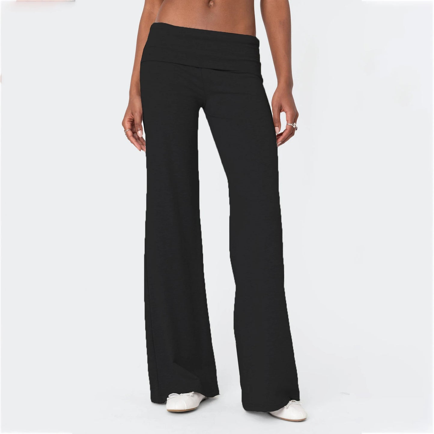 Casual Wide Leg Lounge Pants For Women Fold Over Design