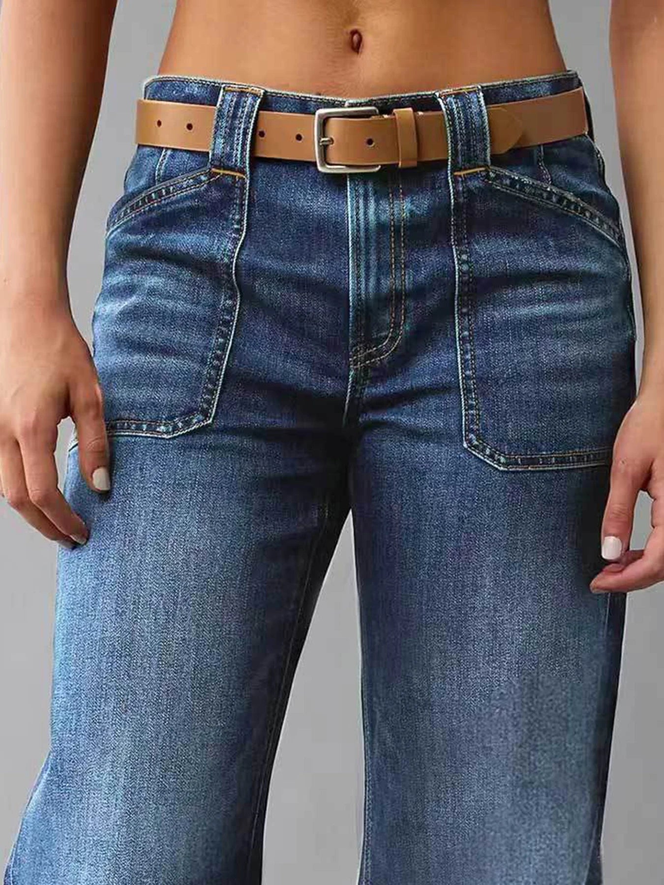 Women Wide Leg Jeans With Pocket Design For Daily Wear