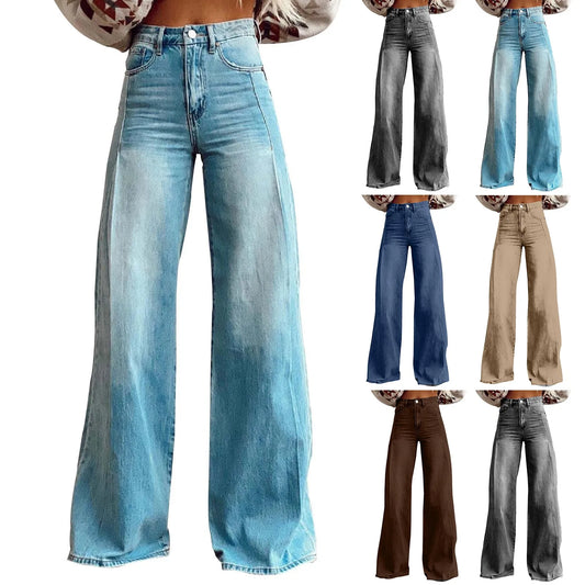 Vintage Women's Irregular High Waist Wide Leg Baggy Denim Jeans
