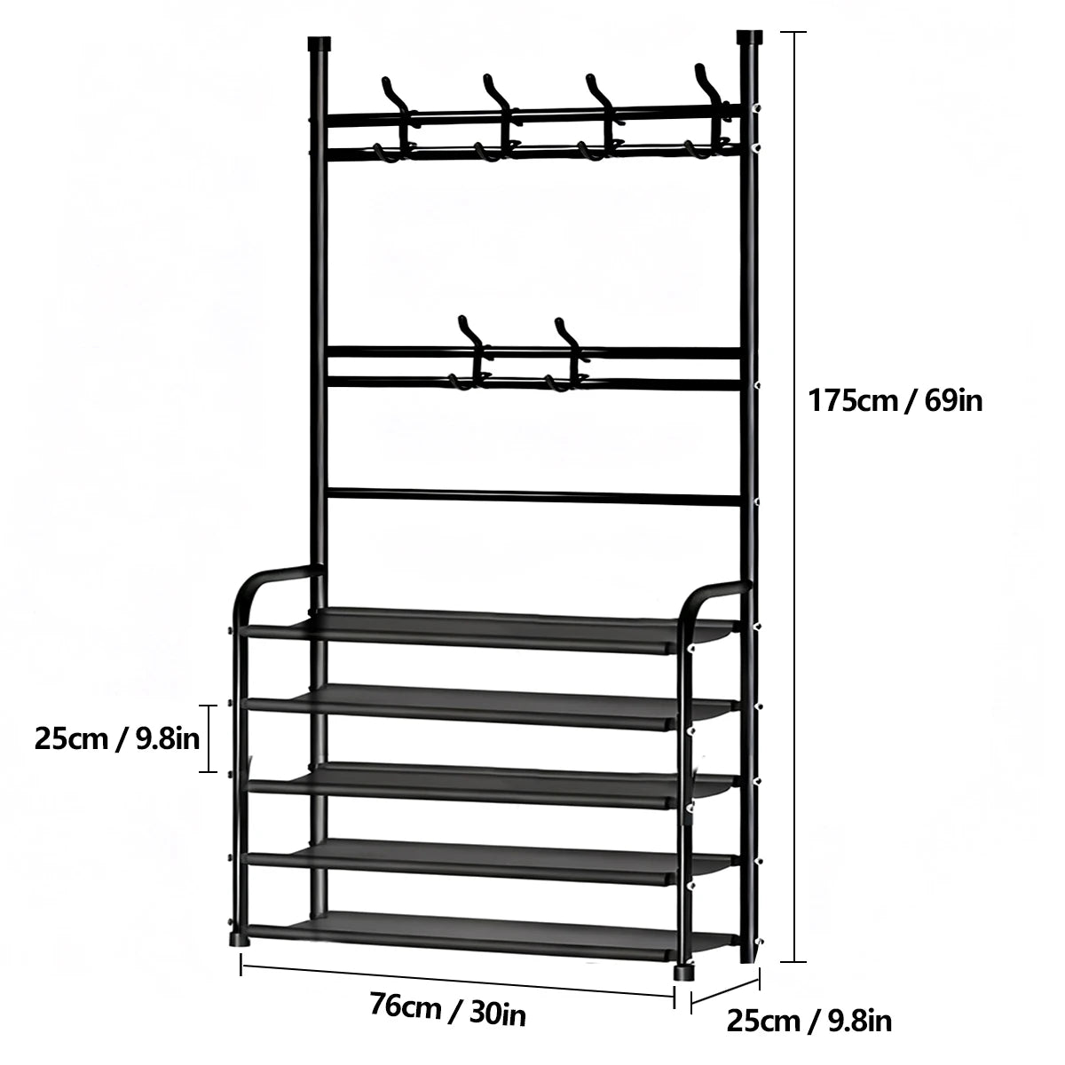 Metal Floor Coat Rack With Integrated Shoe And Hat Storage