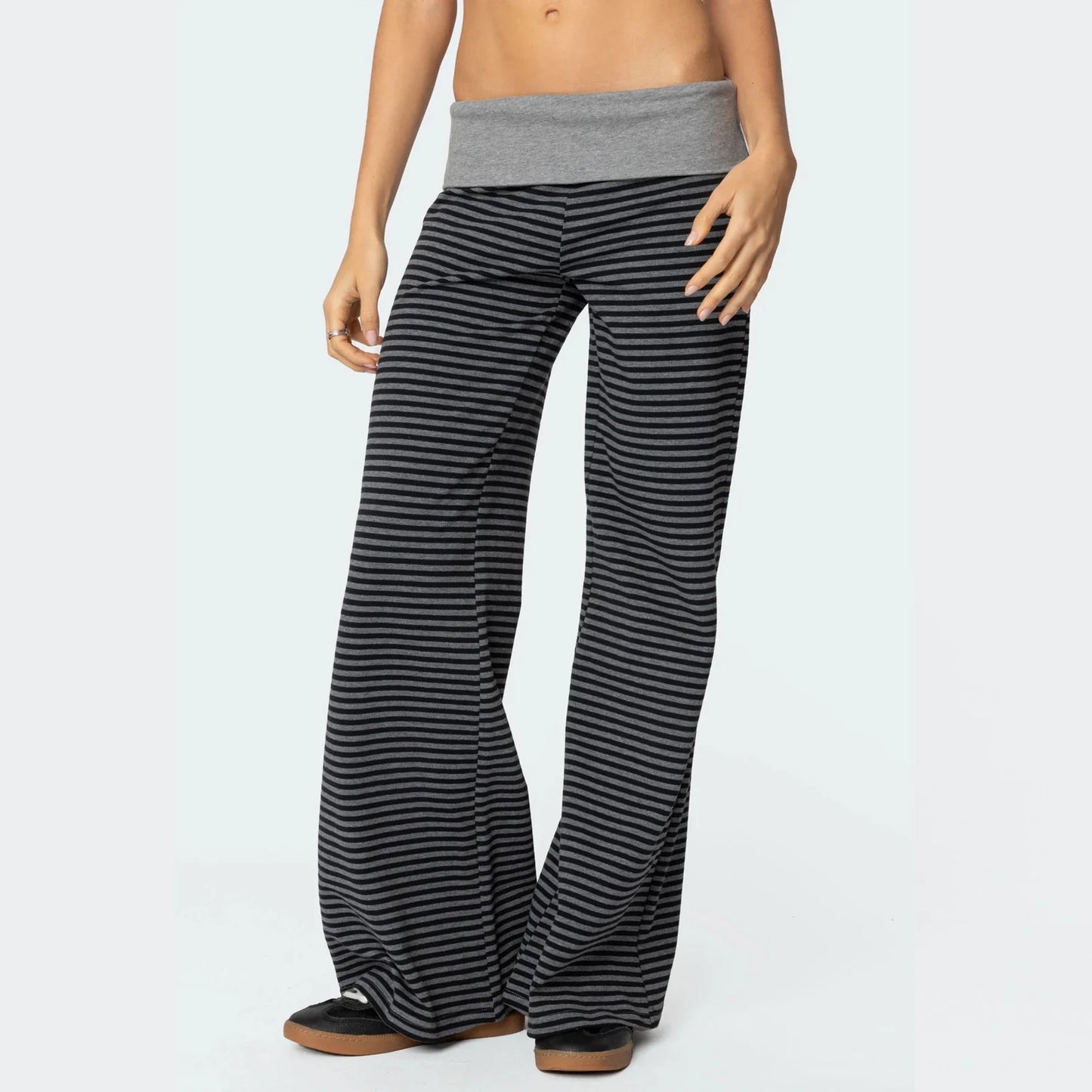 Casual Wide Leg Lounge Pants For Women Fold Over Design