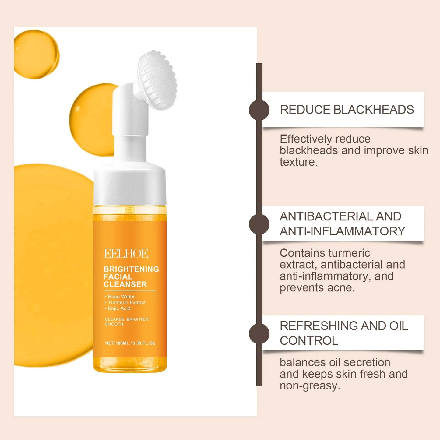 Turmeric Cleansing Milk Foam Facial Cleanser Brightens Skin