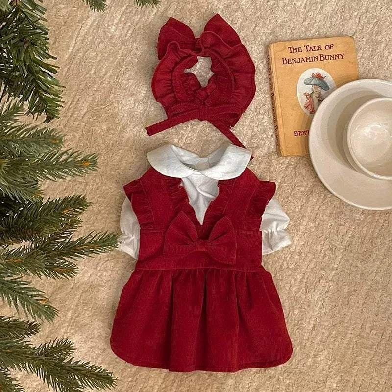 Hubei Winter Dog Dress Bowknot Princess Outfit Set Pet